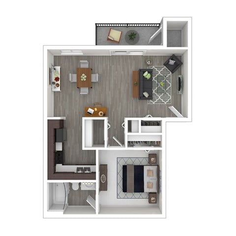 Floor plan for 1 bed, 1 bath, 654 sqft